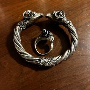 Antique 925 Sterling Silver Ram Head Bracelet Ring